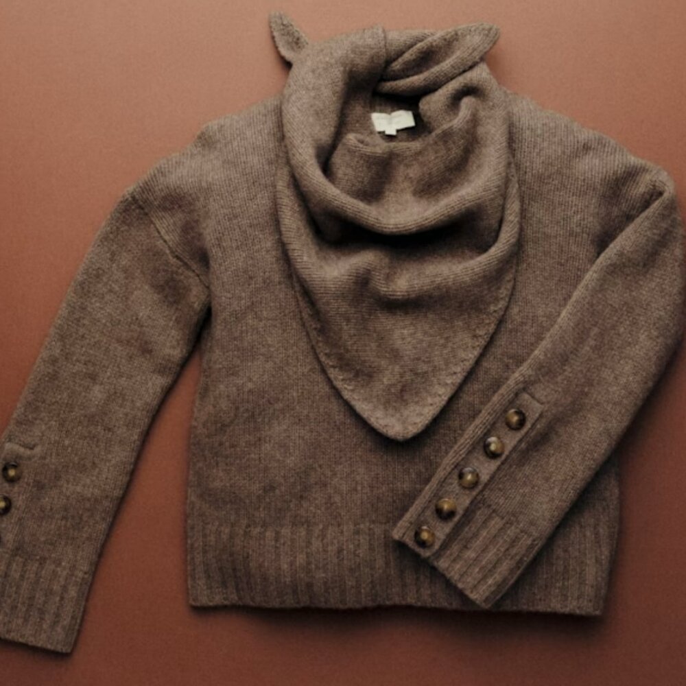 Sezane drew cashmere Brown Crewneck Sweater (no scarf)